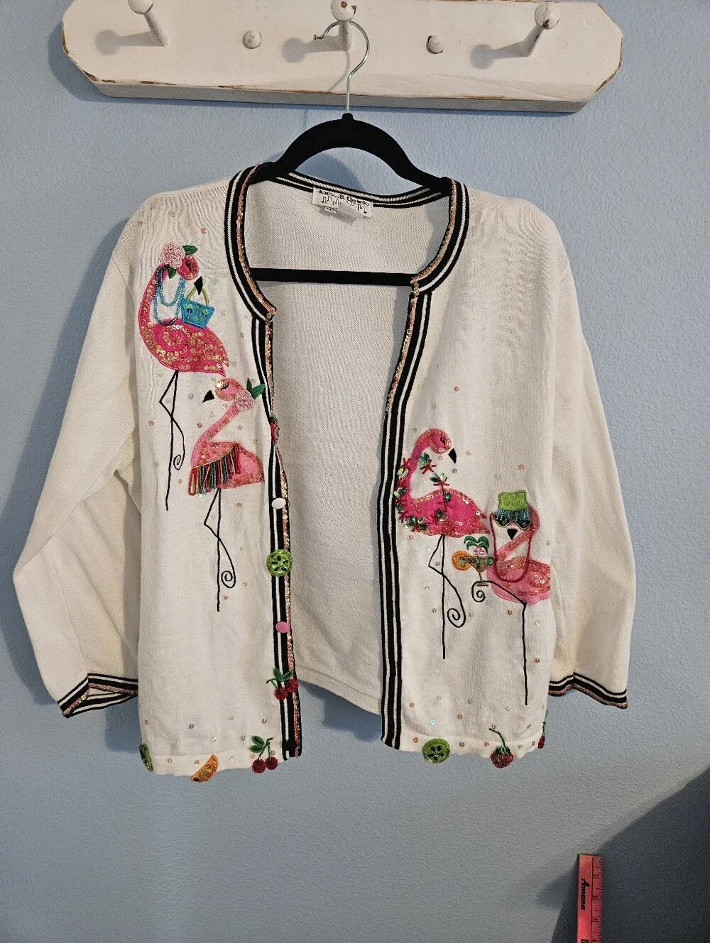Jack B. Quick White Embellished Flamingo Cardigan